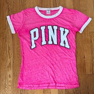 PINK Victoria's Secret Bright Pink burnout Tee size medium
